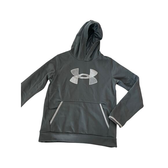 Under Armour Boys Gray Loose Fit Cold Gear Pullover Hoodie Youth Size Large - Picture 2 of 7